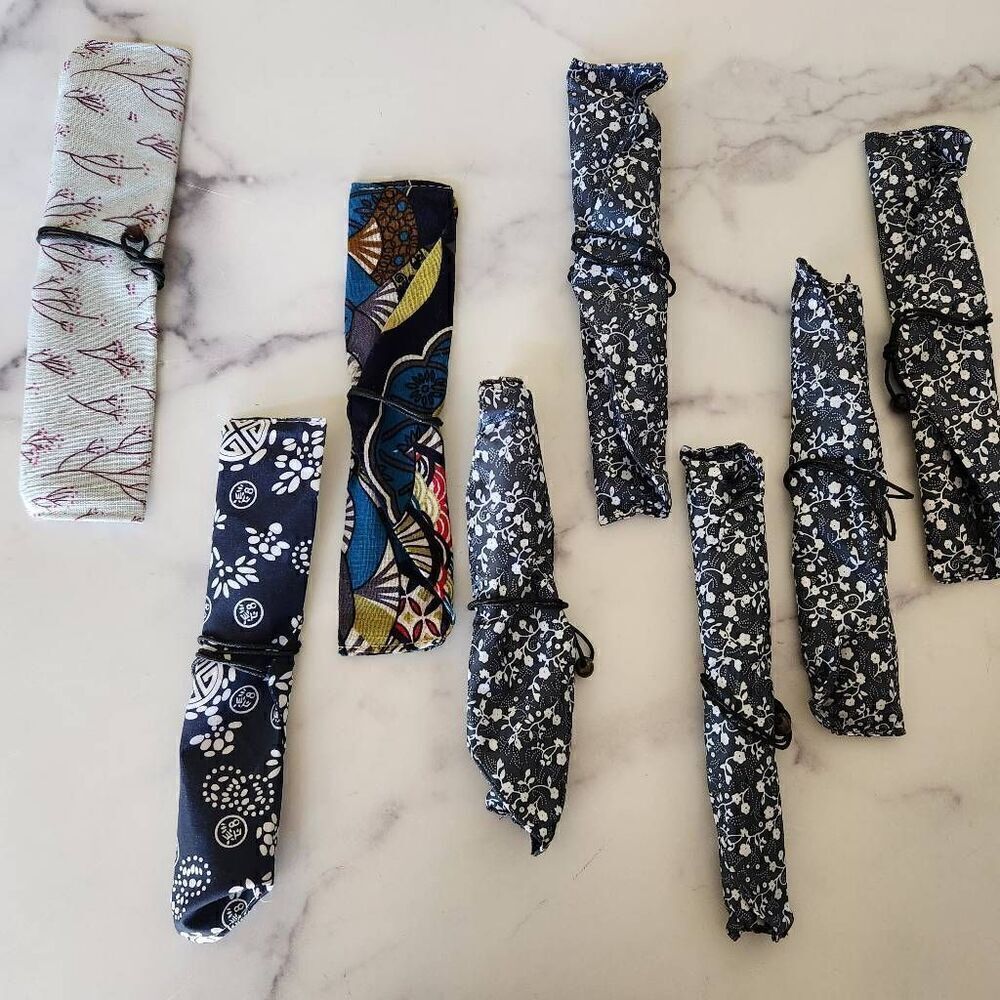 Asian chopstick floral chopstick travel size carry wrap cloth 8 pieces